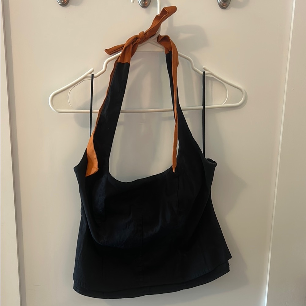 Free People Black Halter Top with Orange Tie